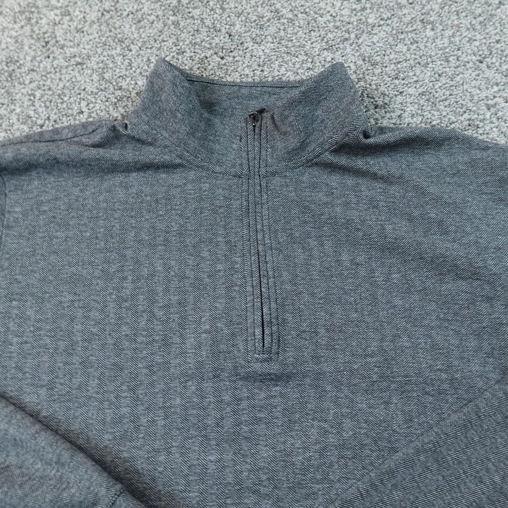 Vineyard Vines Sweater Mens 2XL Gray Herringbone 1/4 Zip Mock Neck Pullover Knit